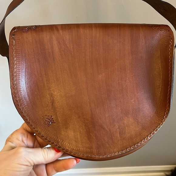 Vintage Gunderi Gun Deri Tooled Leather Bag Saddlebag Shape Scottie Dogs Artisan - Picture 5 of 13